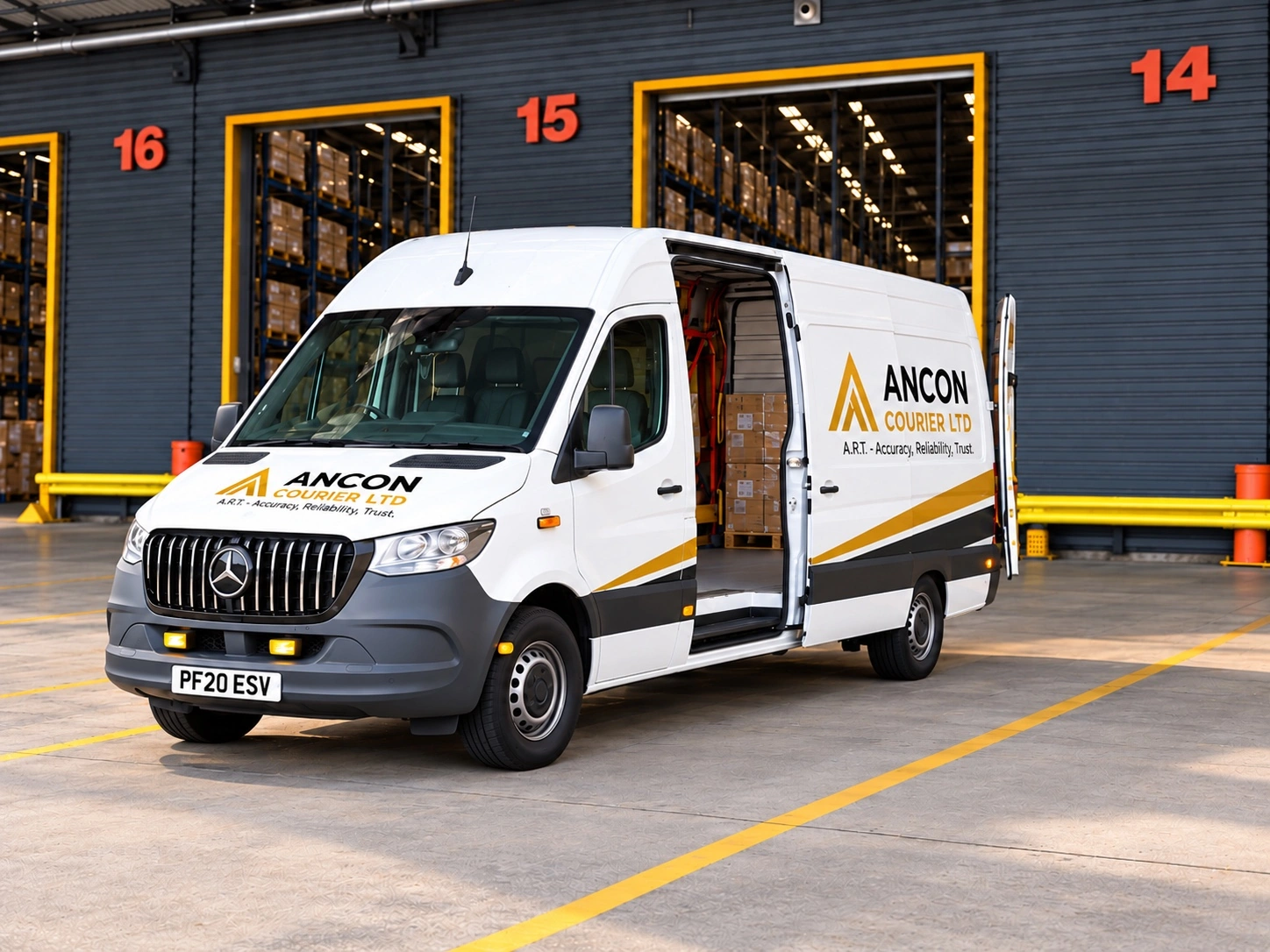 Commercial van at an operational loading location
